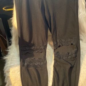 Lace Cutout Brushed Leggings